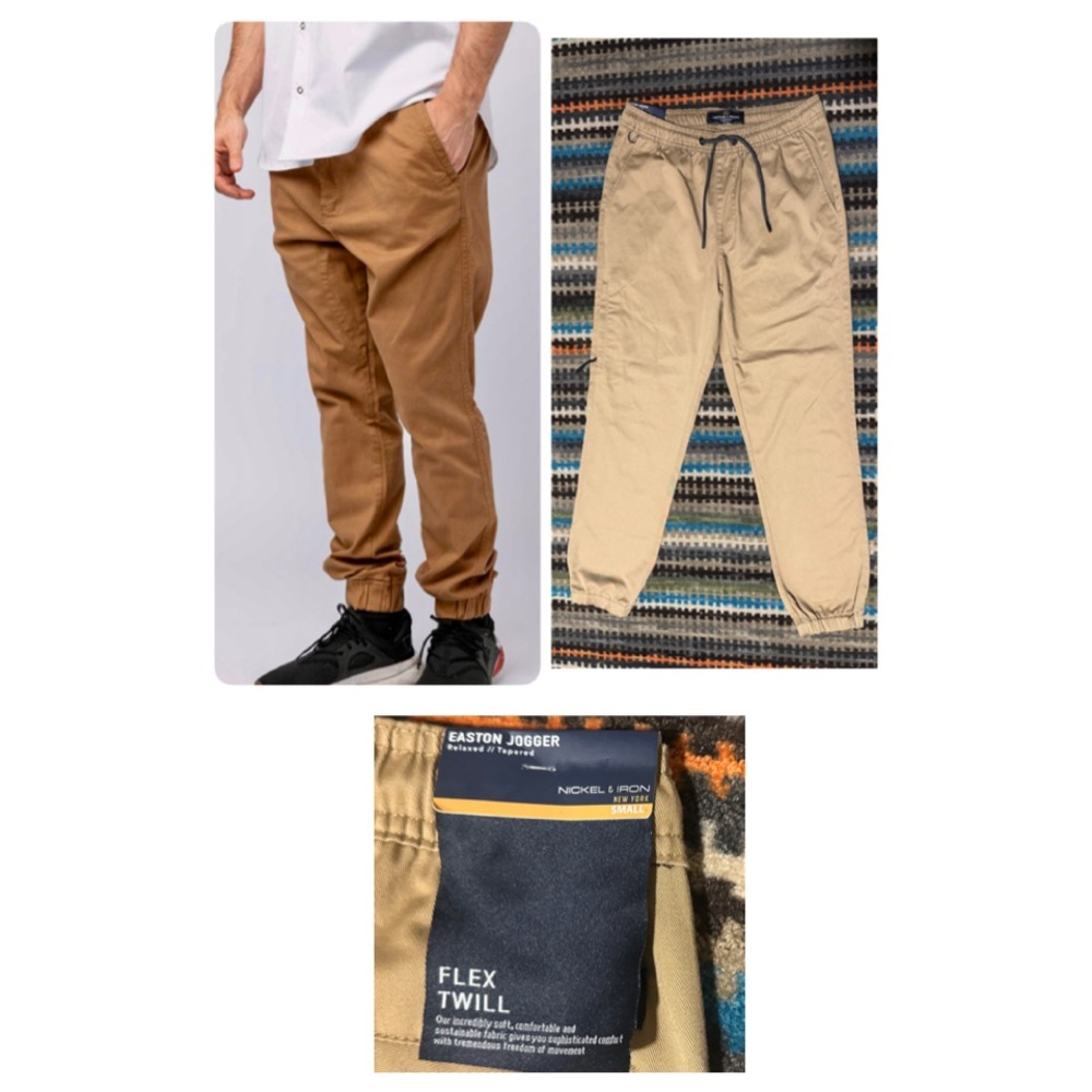 Nickel & Iron Mens Jogger Pants Khaki Drawstring Small Waist 28-30 NWT